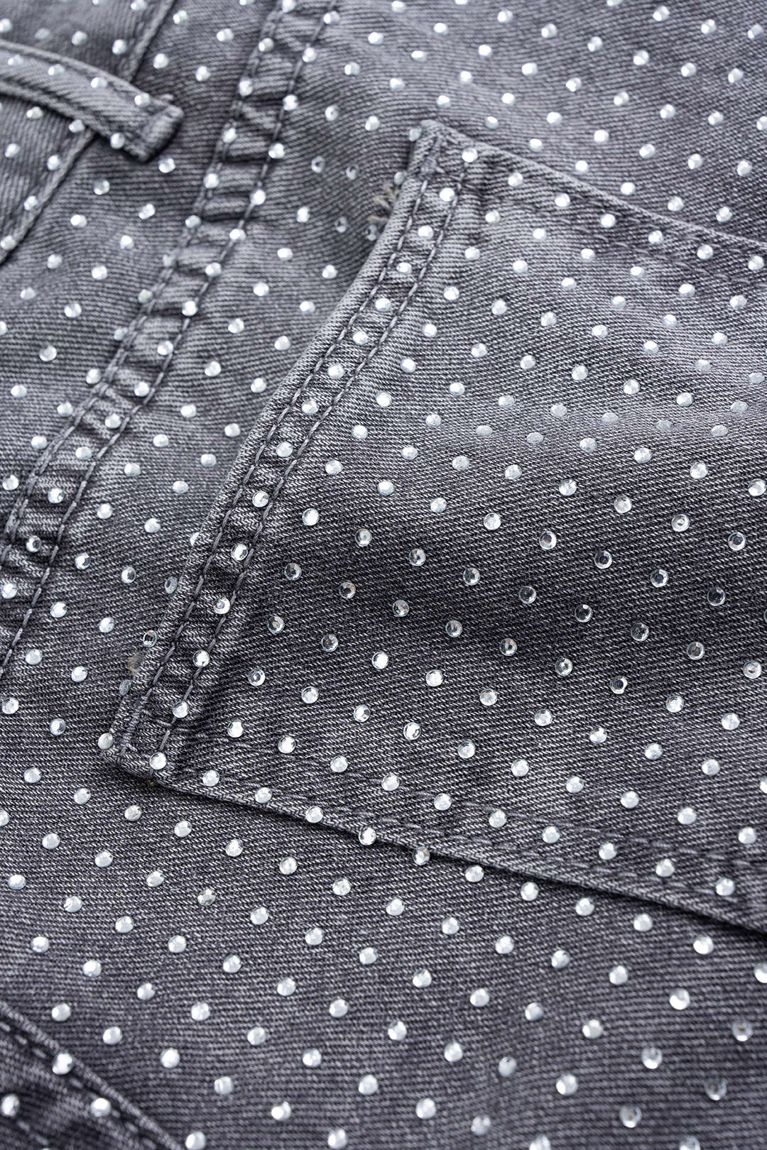 Denim-Strass-Jeans mit hoher Taille und geradem Bein