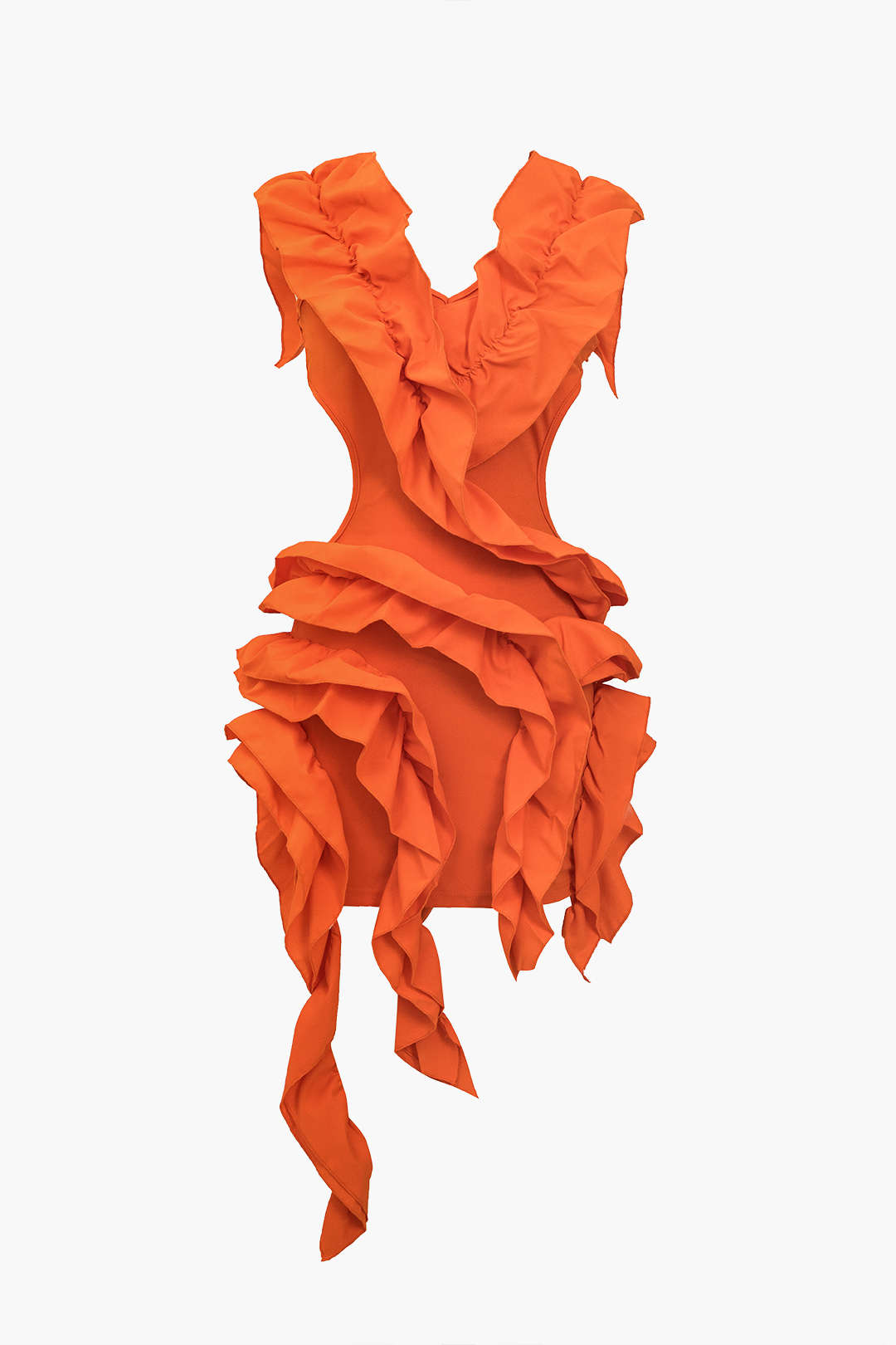 Robe midi unie à volants et dos nu