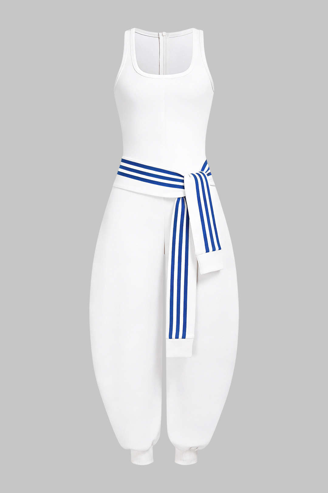 U-Ausschnitt Kontrast gestreifter Jumpsuit mit Bindedetail und Reißverschluss