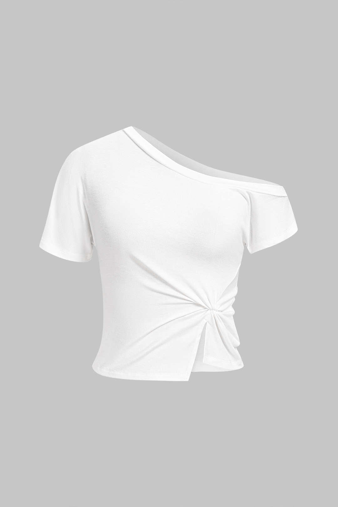 Solid One Shoulder Ruched Asymmetrical Short Sleeve T-shirt