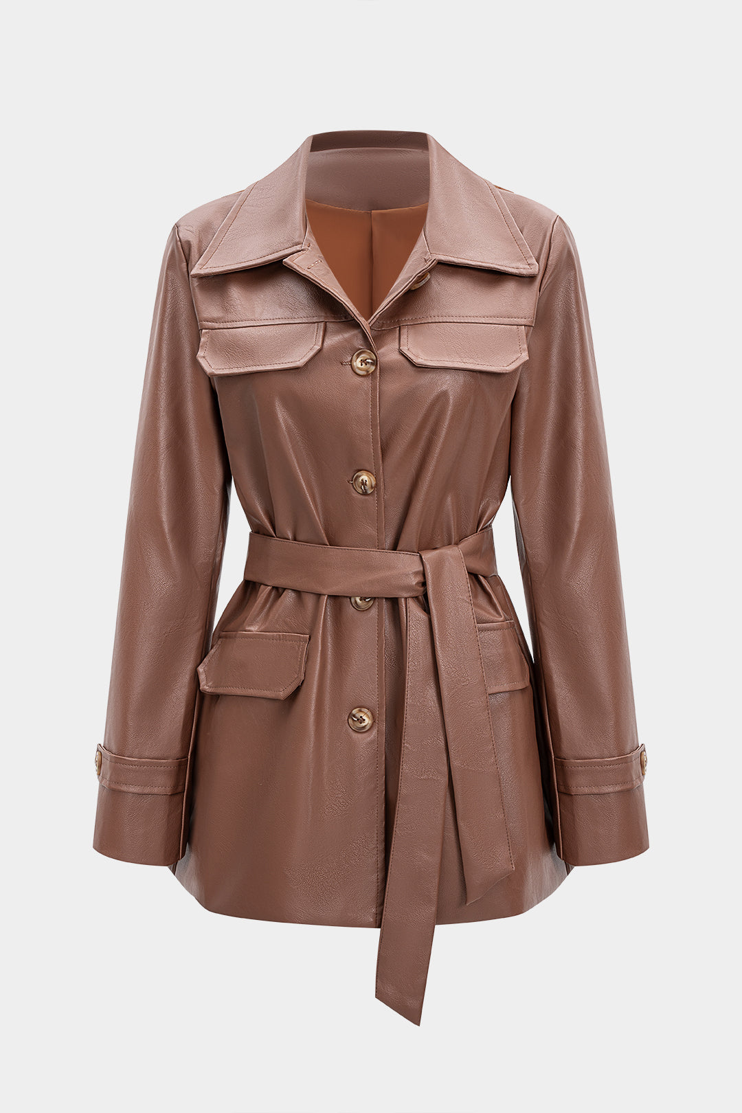 Veste boutonnée ceinturée en similicuir