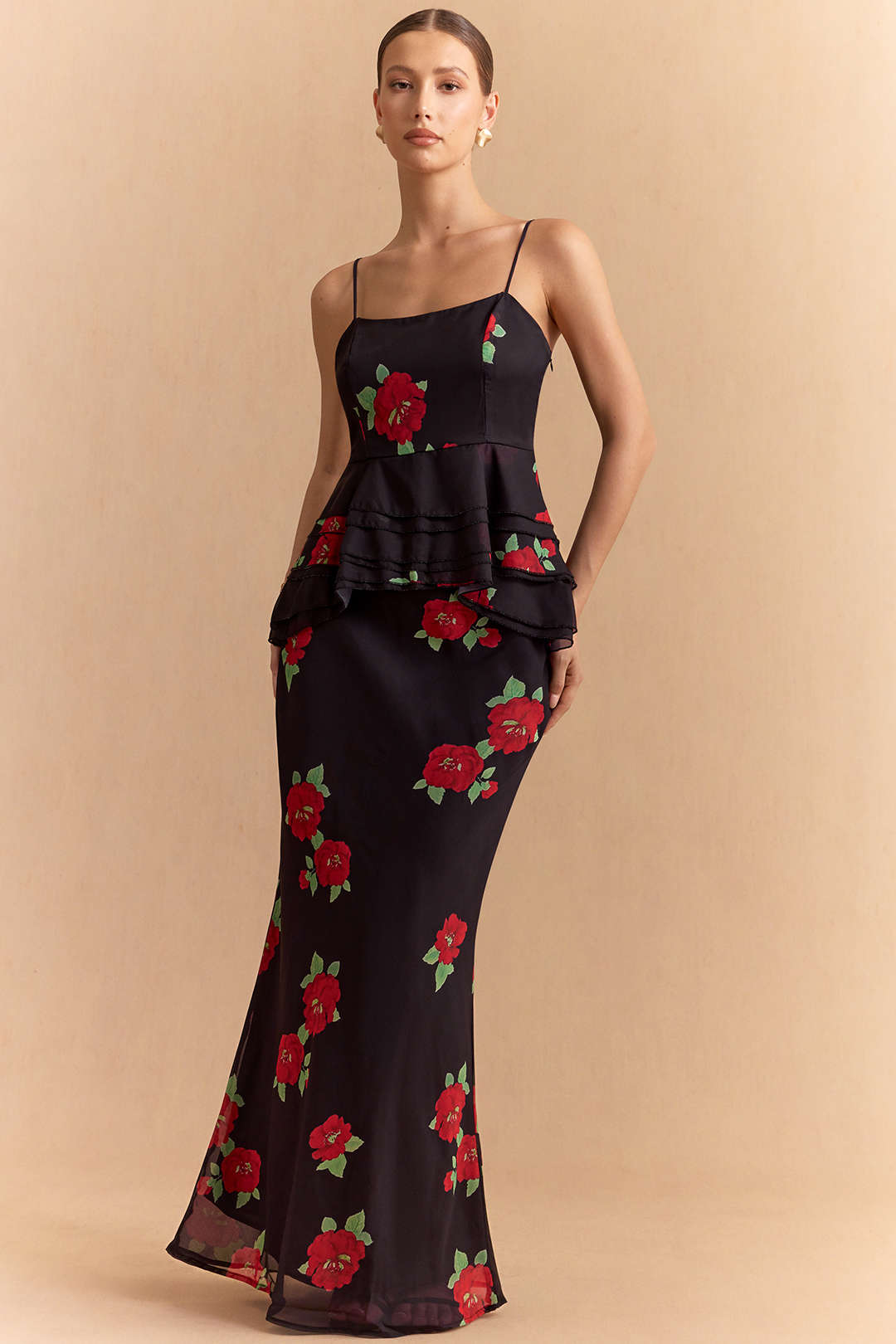 Florales Chiffon-Cami-Top mit Raffungen und Reißverschluss