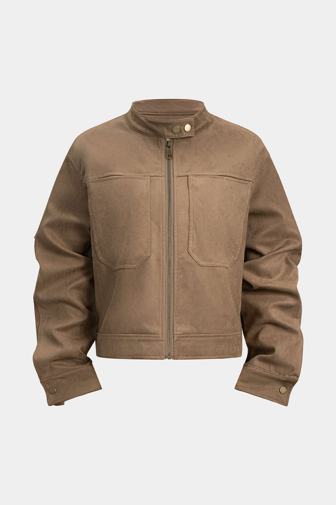 Veste courte en suède à col montant