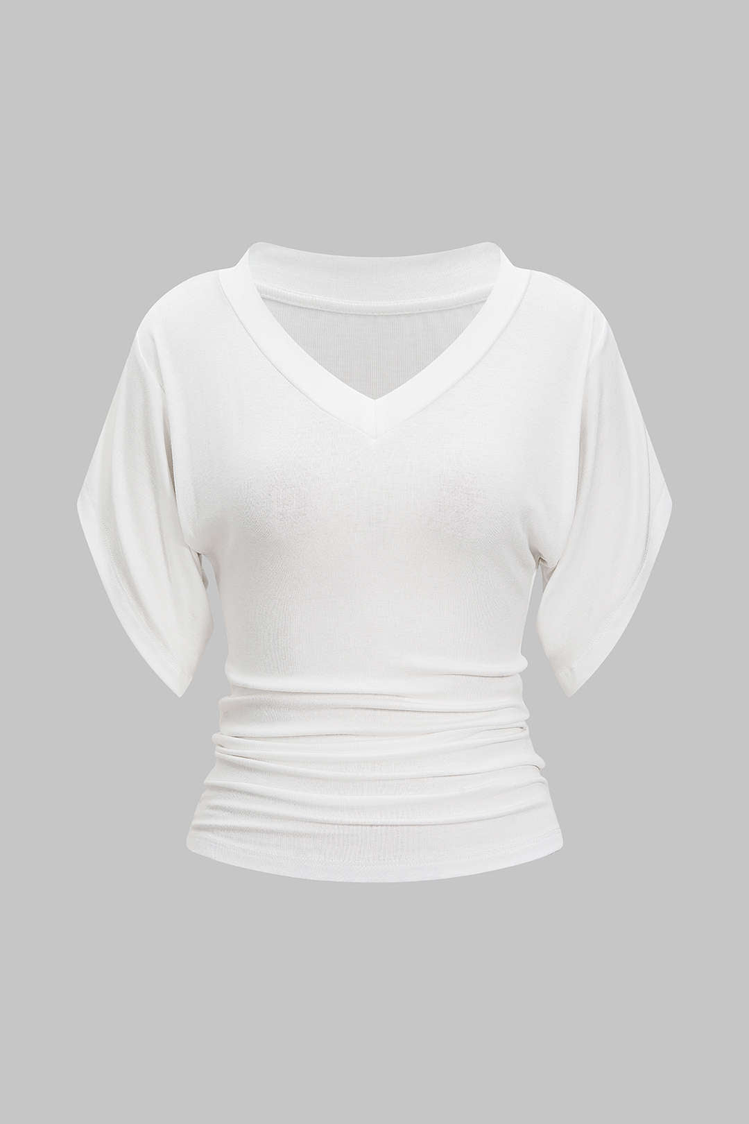 T-shirt froncé à col en V et taille cintrée