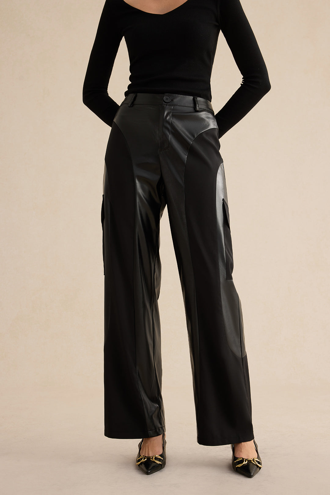 Pantalon patchwork en similicuir