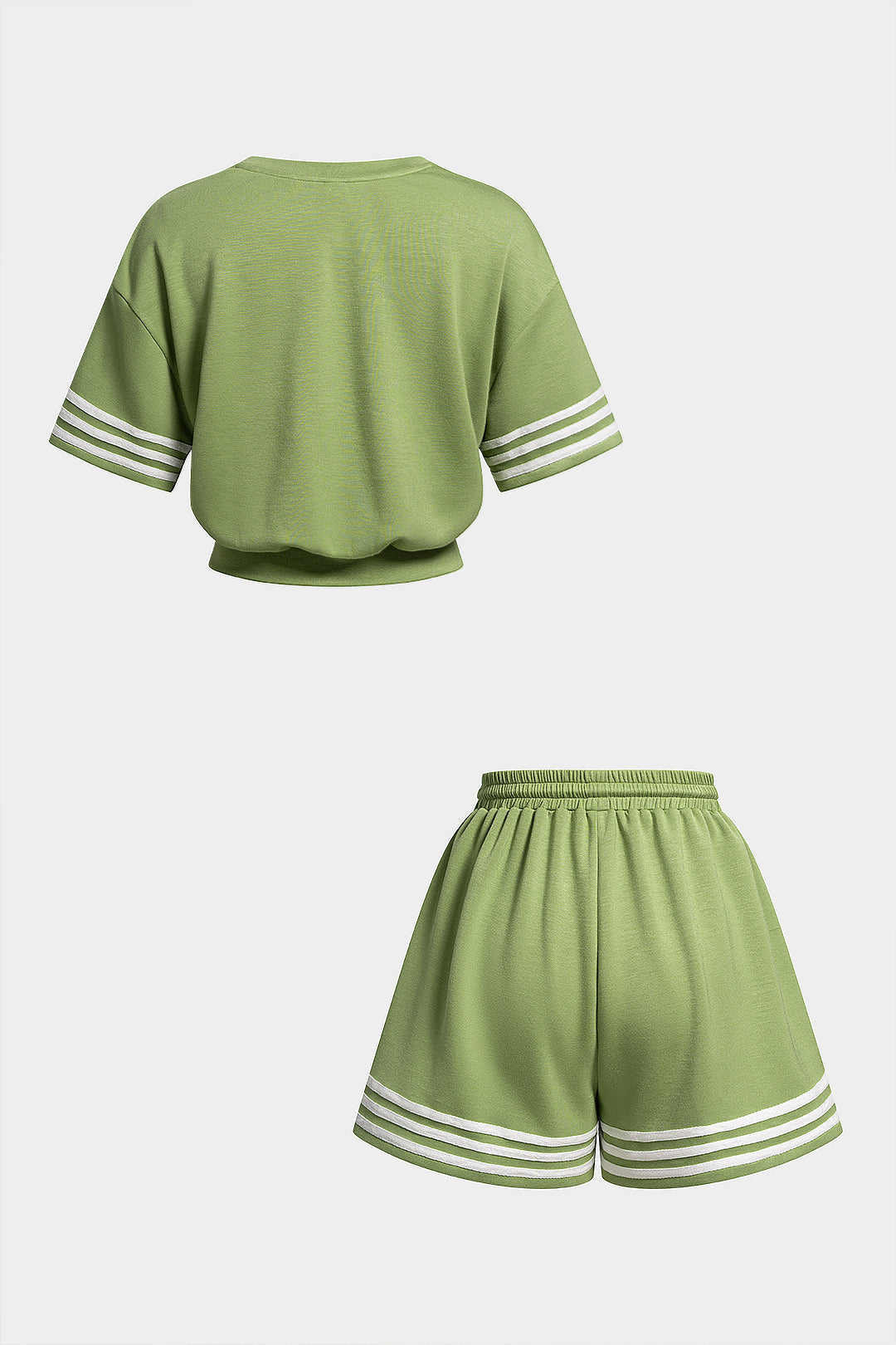 Striped Round Neck Short Sleeve T-Shirt And Drawstring Tie-Up Shorts Set
