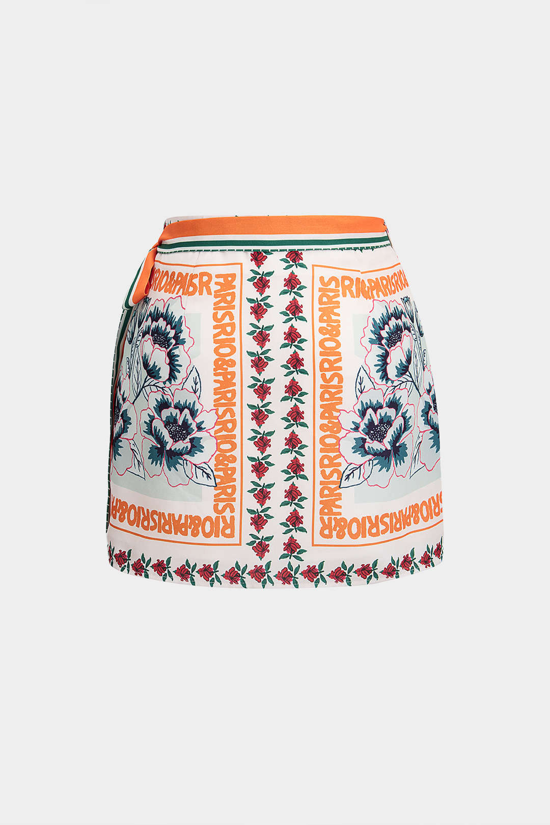 Retro Floral Print Knotted Wrap Mini Skirt