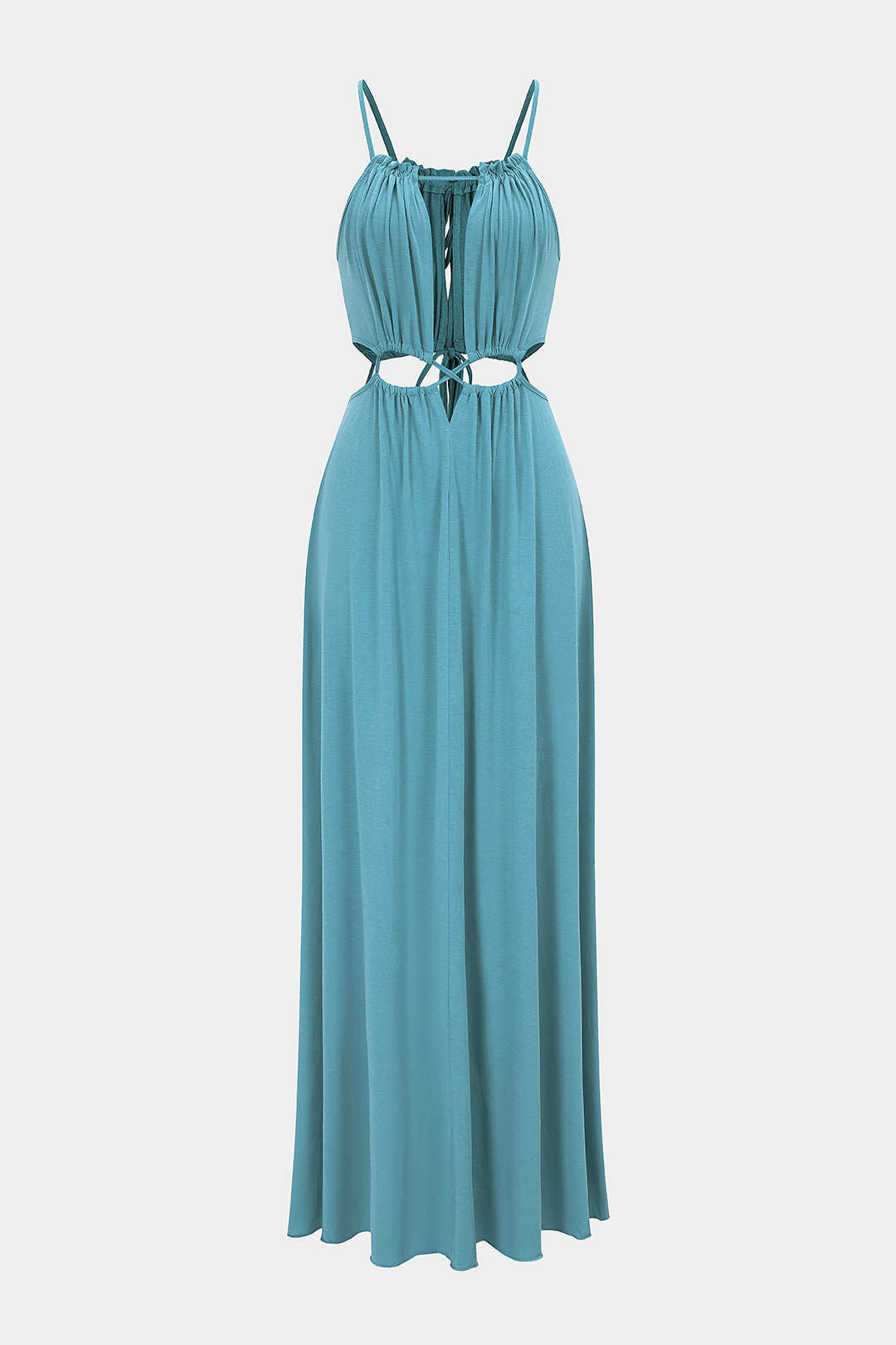 Robe longue sans manches dos nu à découpes froncées à nouer