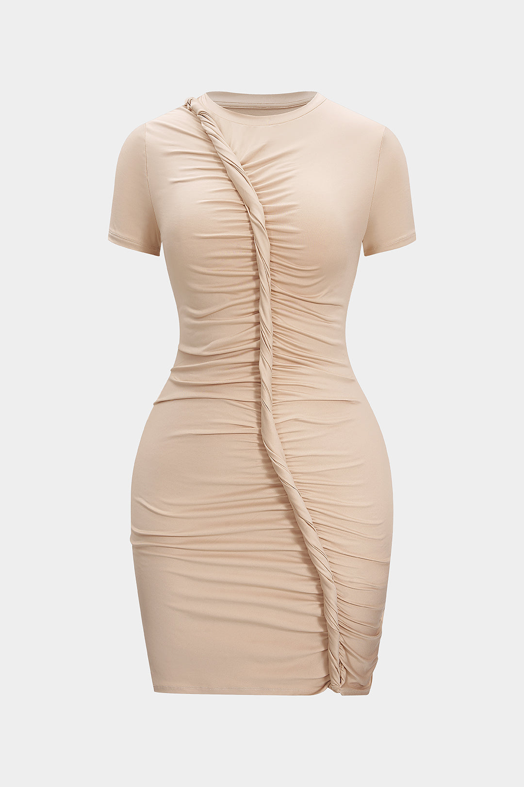 Asymmetrical Twist Knot Short-Sleeve Mini Dress