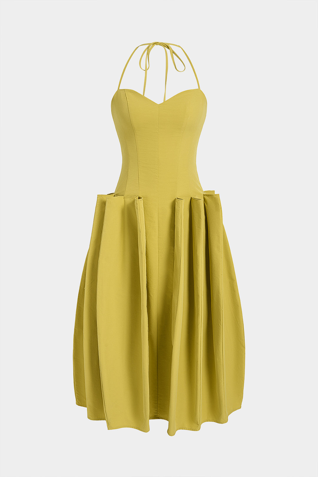 Neckholder-Midikleid mit gerafftem Rückenausschnitt und Schnürung