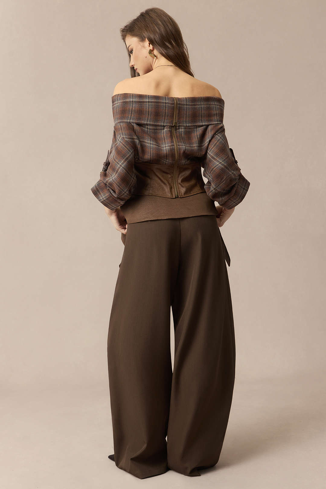 Satin-Patchwork-Reißverschluss-Barrel-Hose