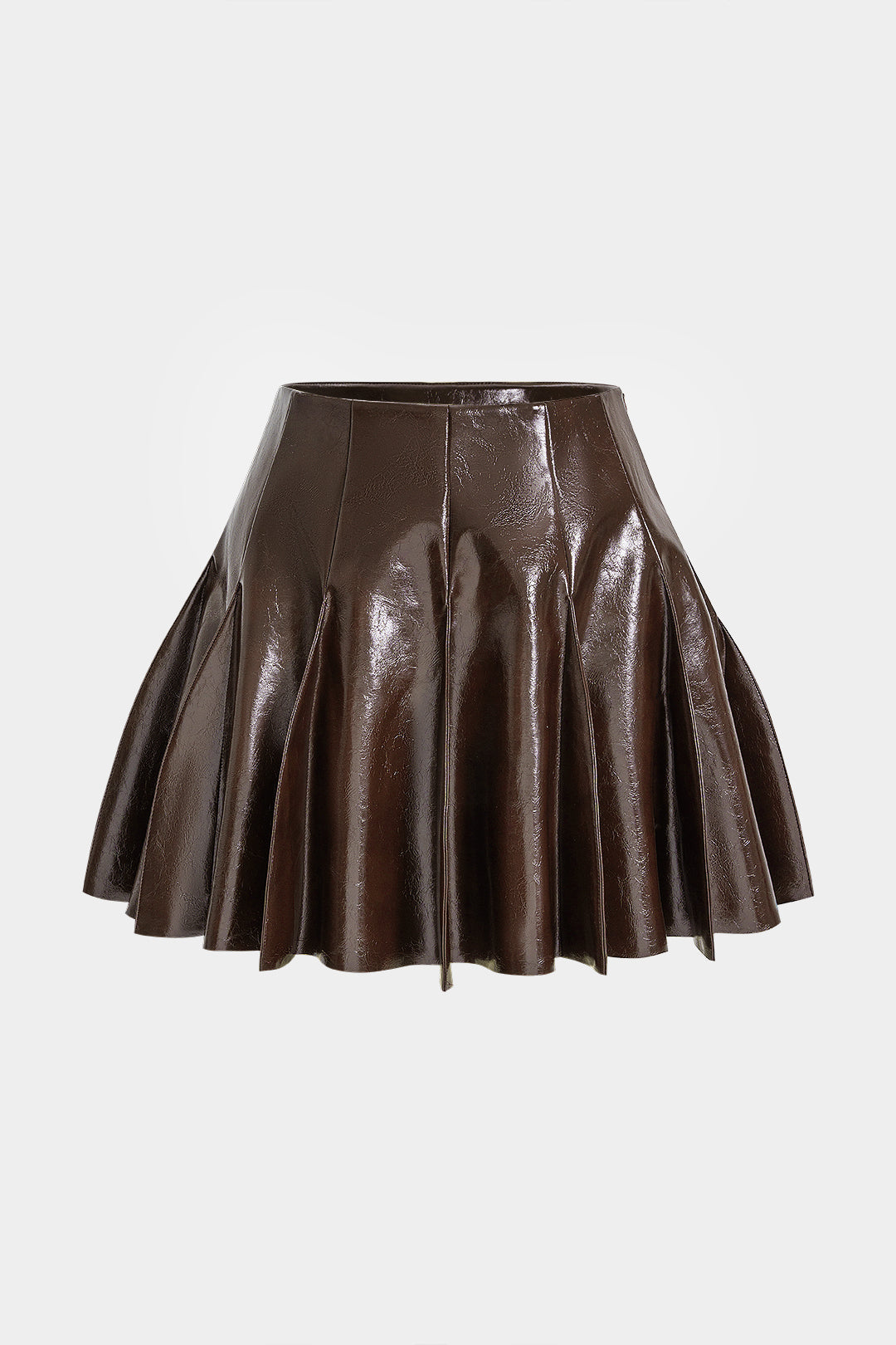 Faux Leather Pleated Stitching Detail Skirt