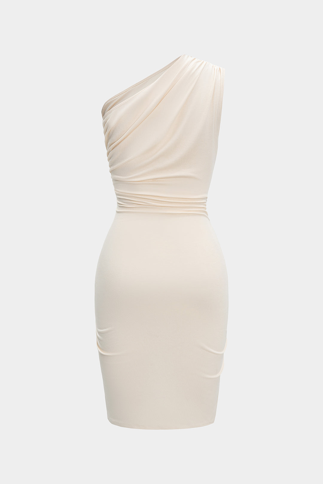 Robe mi-longue froncée asymétrique à découpes