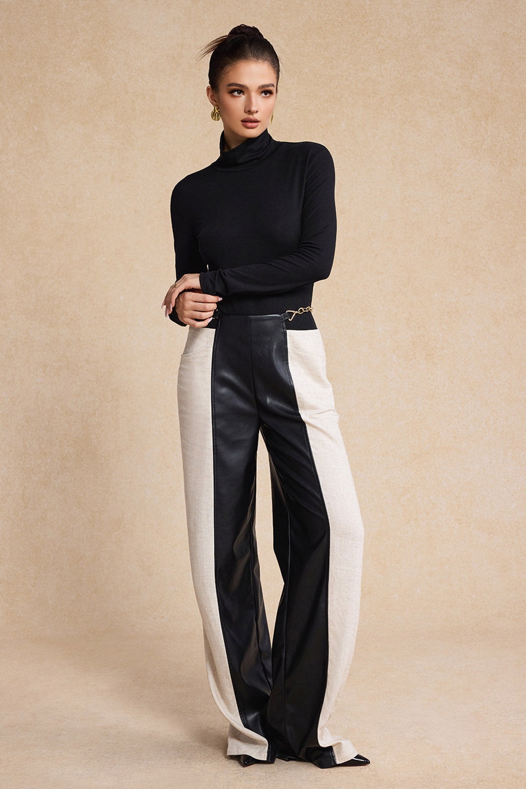 Faux Leather Metallic Patchwork Trousers