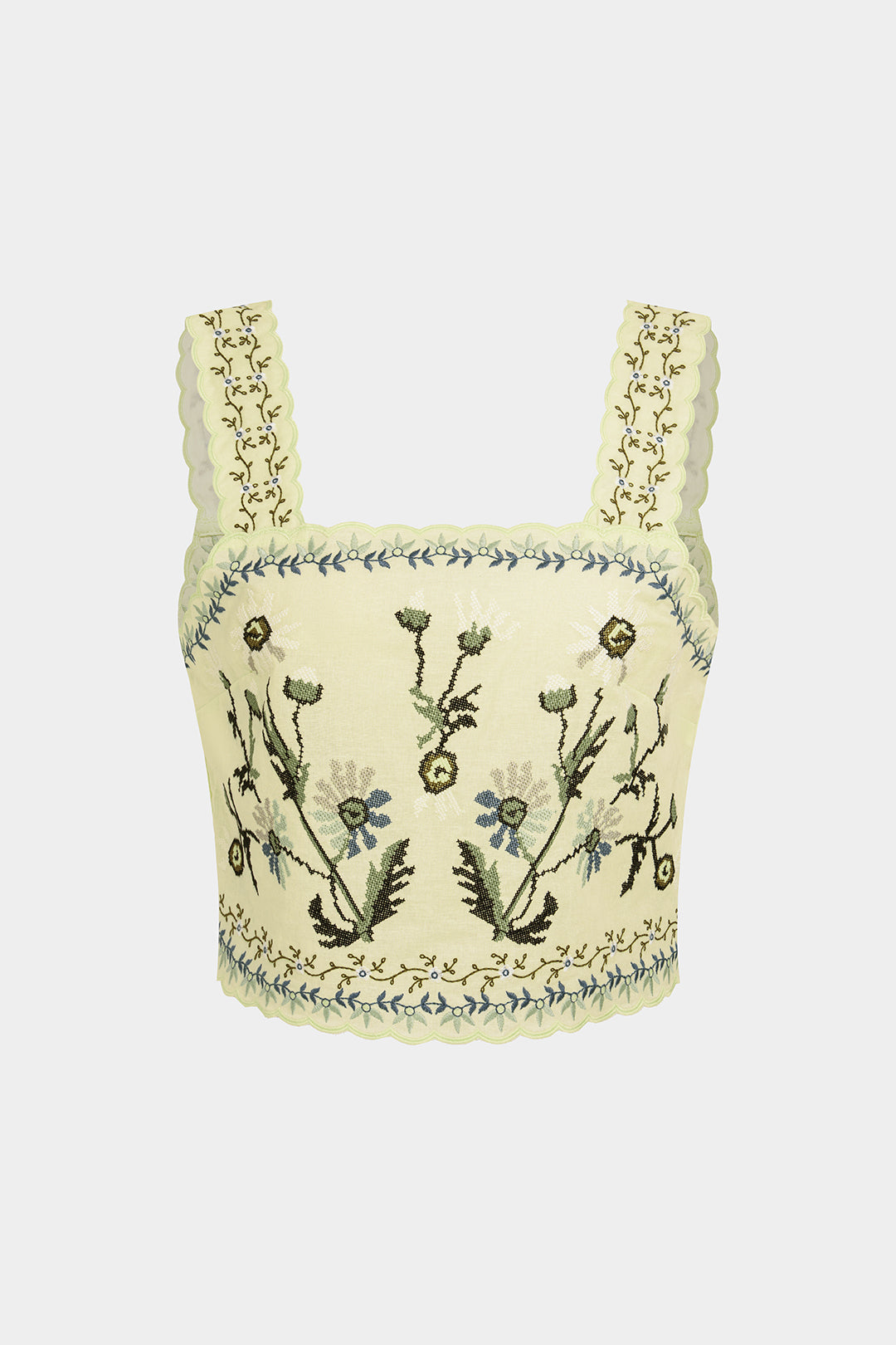 Linen Floral Embroidery Tank Top