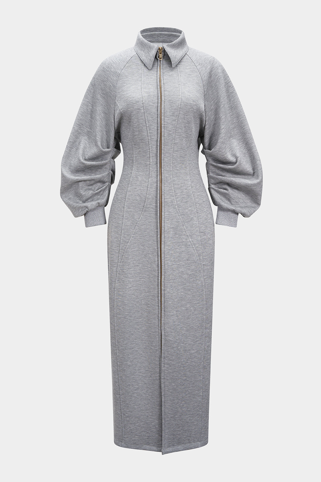 Maxikleid mit Reißverschluss und Reverskragen, Langarm