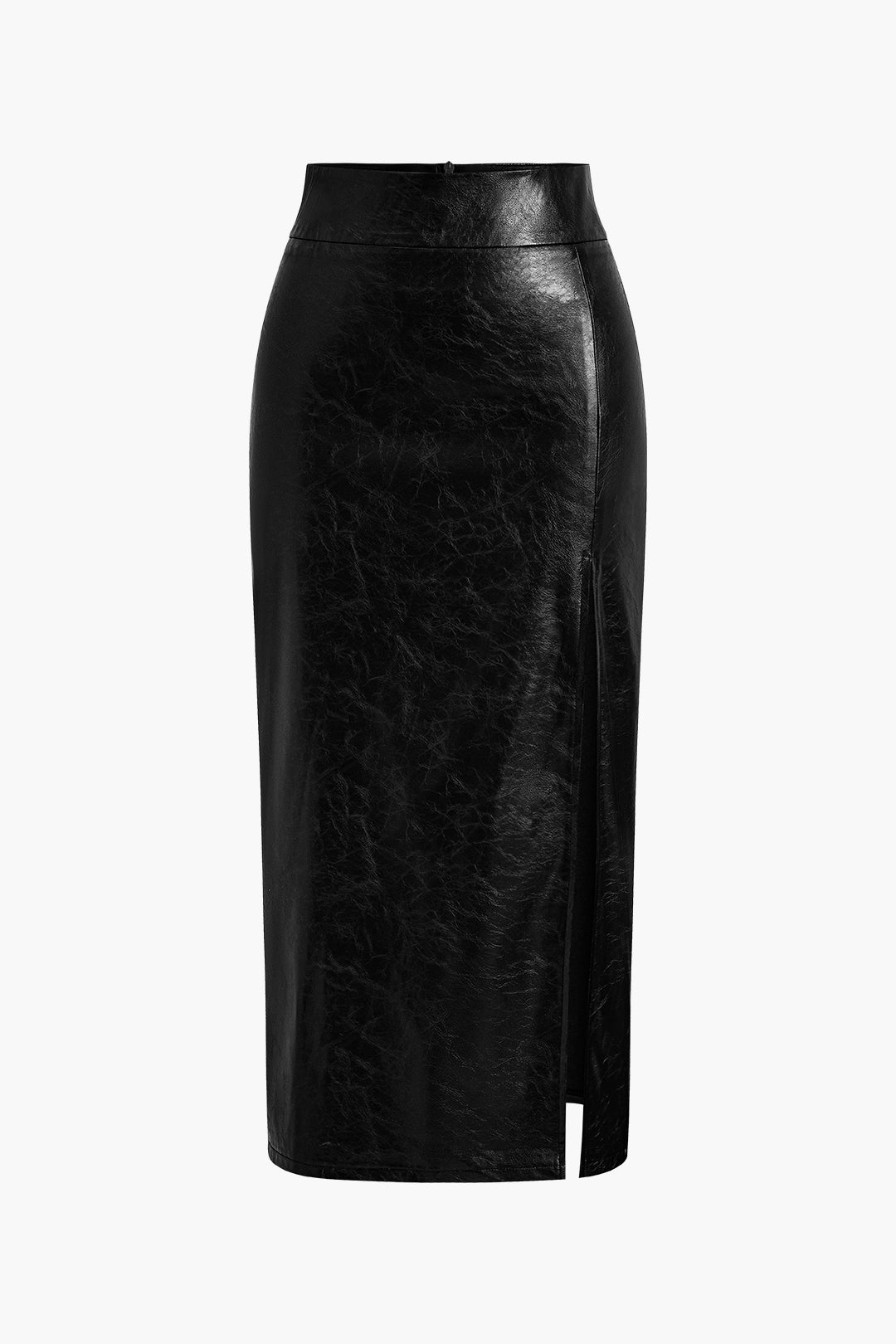 Faux Leather Side Slit Skirt