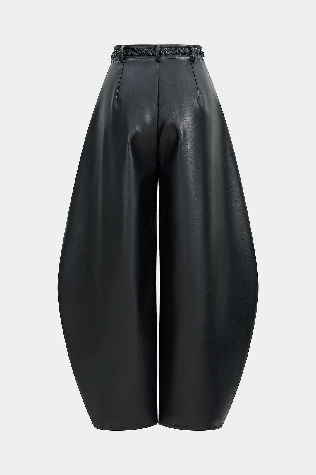 Kunstleder geflochtene High-Waist-Barrel-Hose mit Gürtel