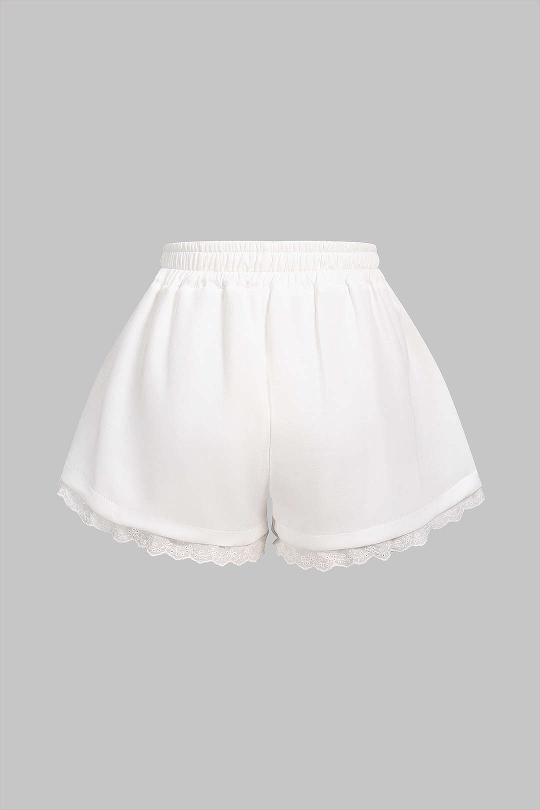 Patchwork Lace Trim Shirred Waistband High Waist Shorts