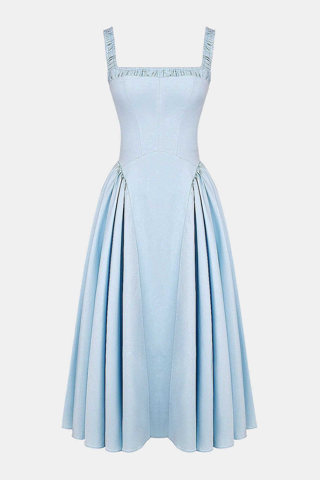 Square Neck Ruched Sleeveless Midi Dress