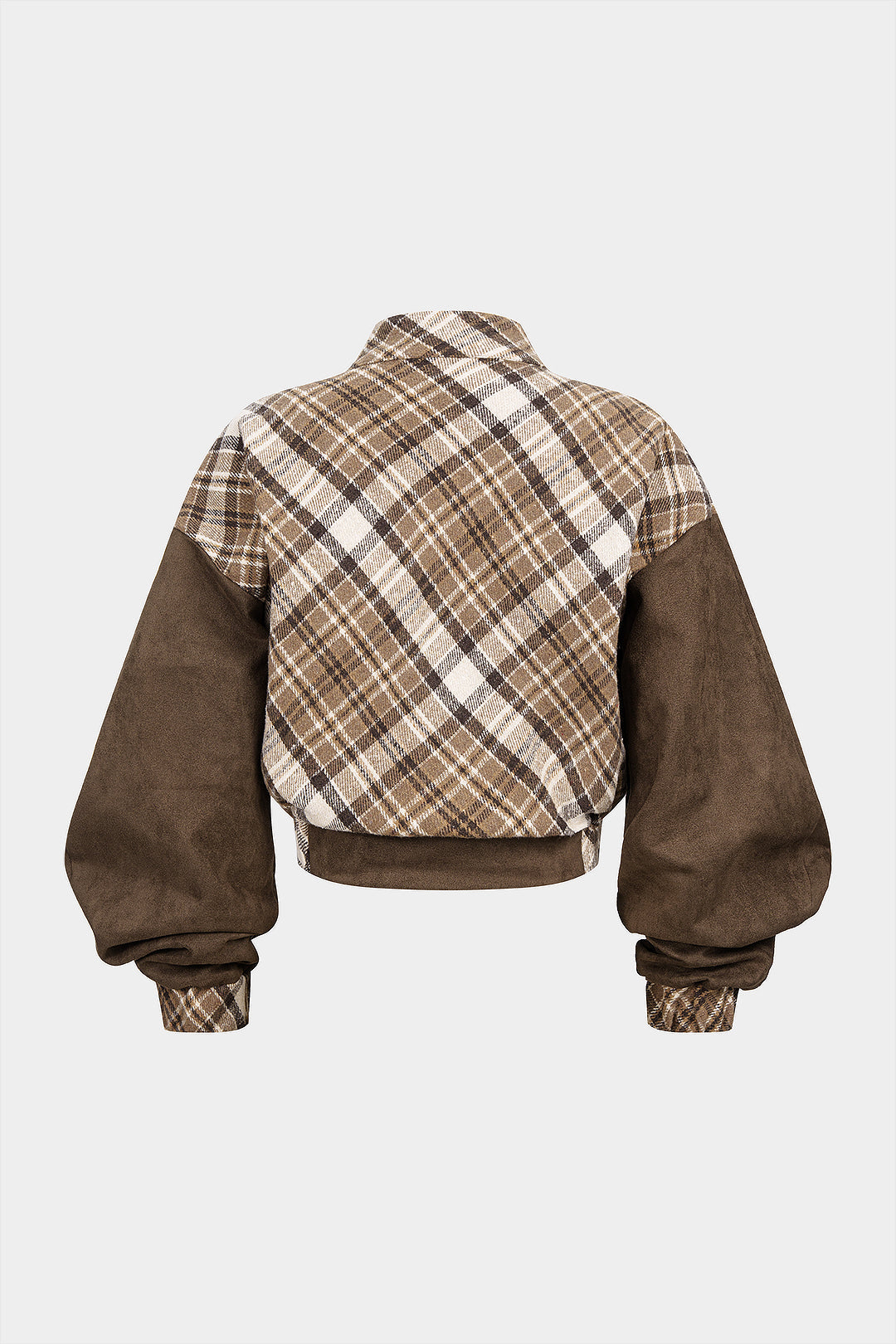 Plaid Color Block Print Suede V-Neck Pocket Sweatshirt
