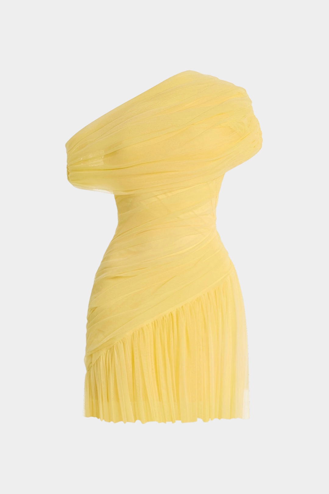 Netz-Minikleid mit einem Schulterträger, asymmetrischer Raffung und ärmellosem Design