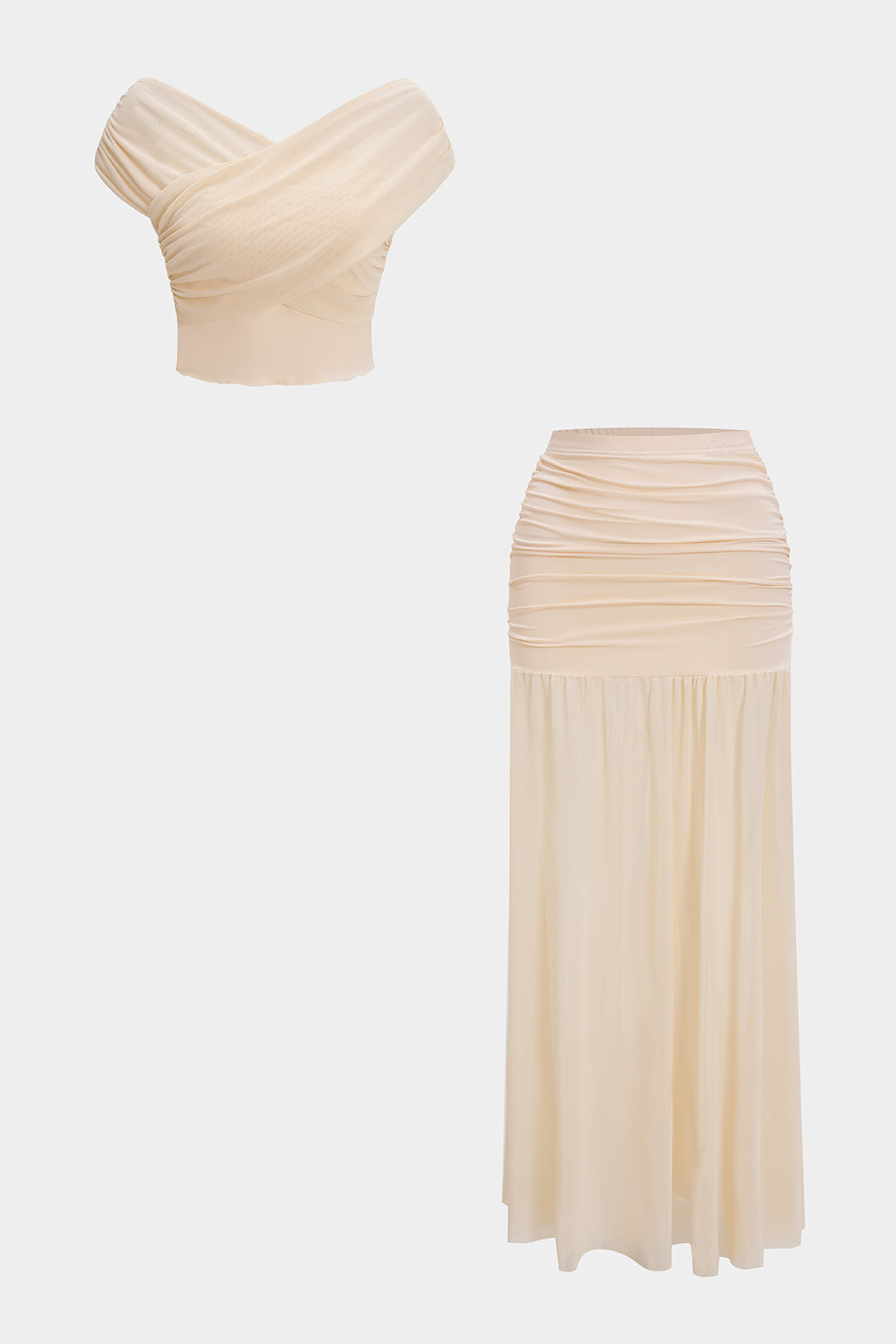 Ruched Patchwork Top And Skirt Set