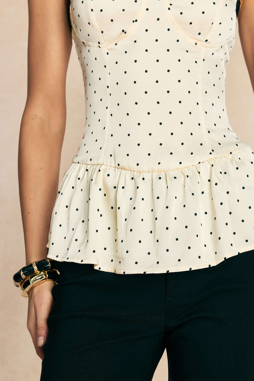 Polka Dots Print Satin Patchwork Lace Cami Top