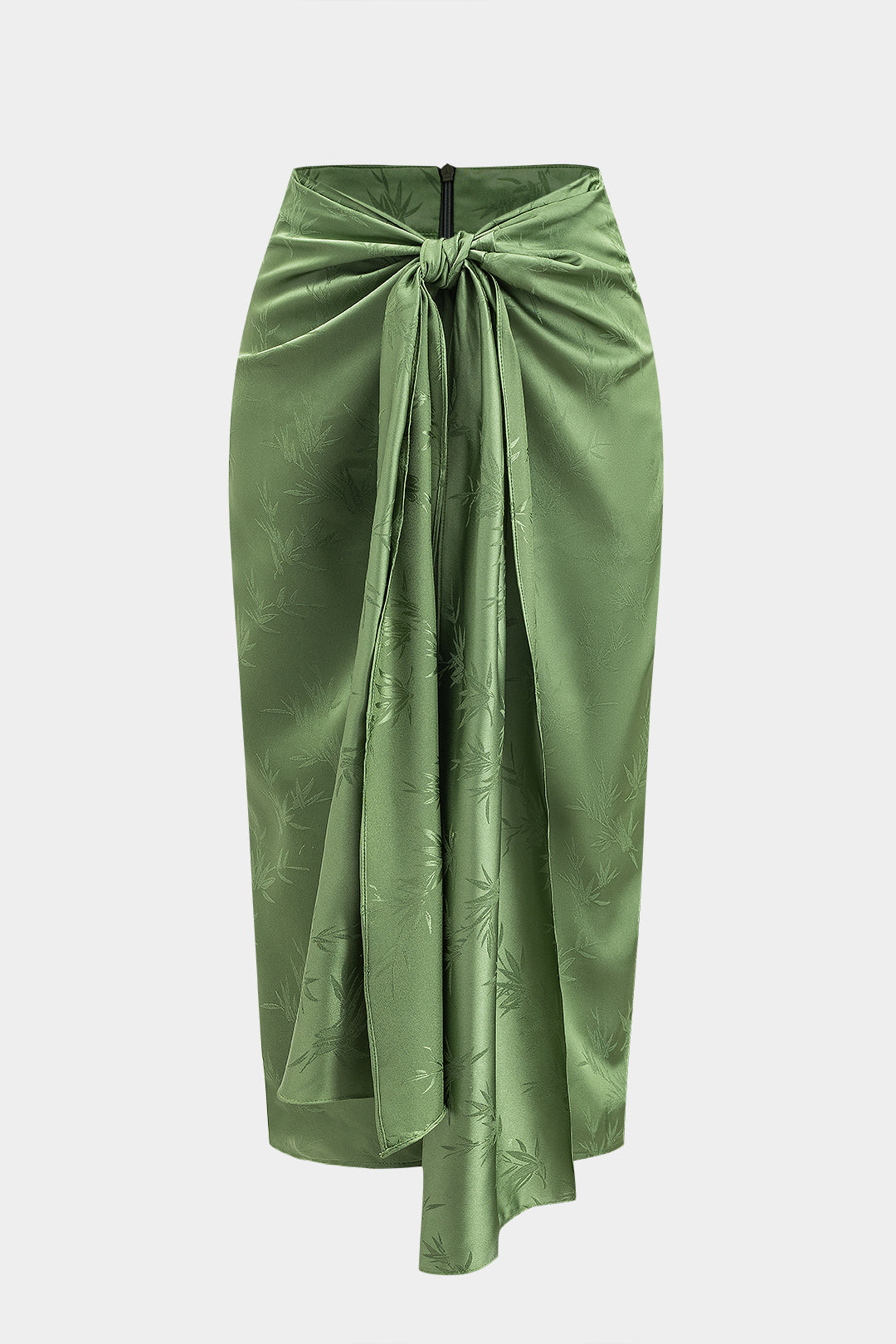 Jacquard Ruched Tie Front Split Skirt