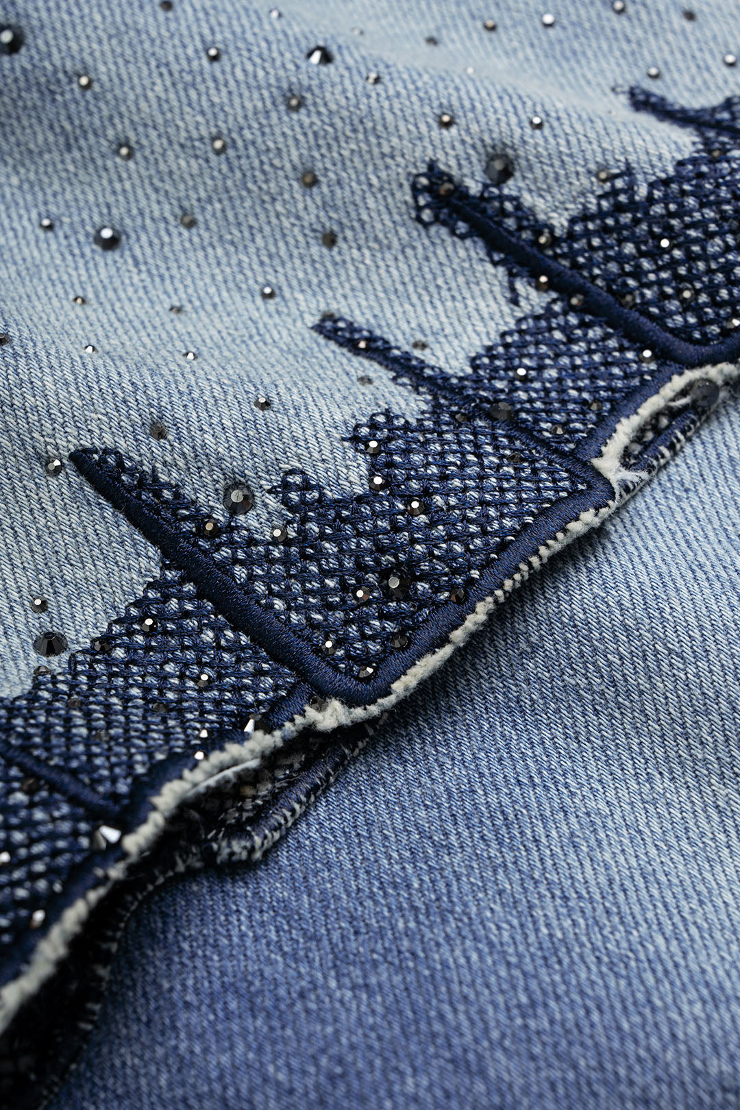Denim Rhinestone Embroidery High Waist Straight Leg Jeans