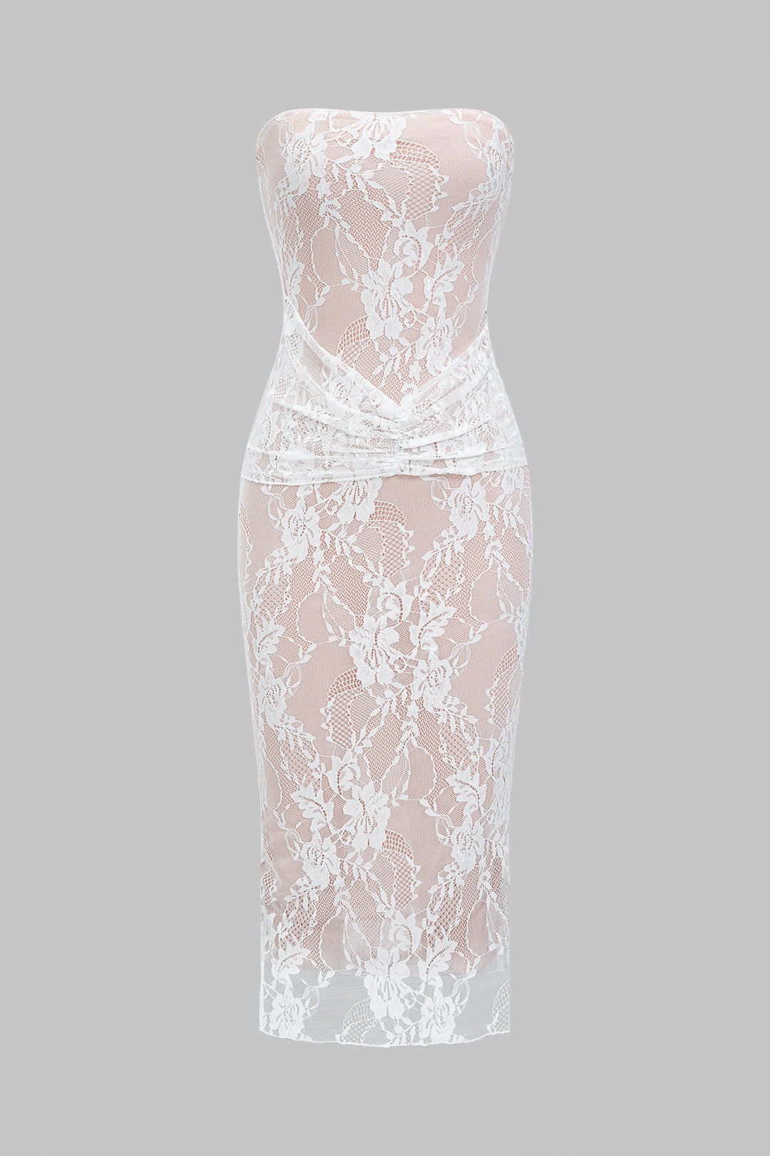 Robe longue bustier froncée à bordure en dentelle