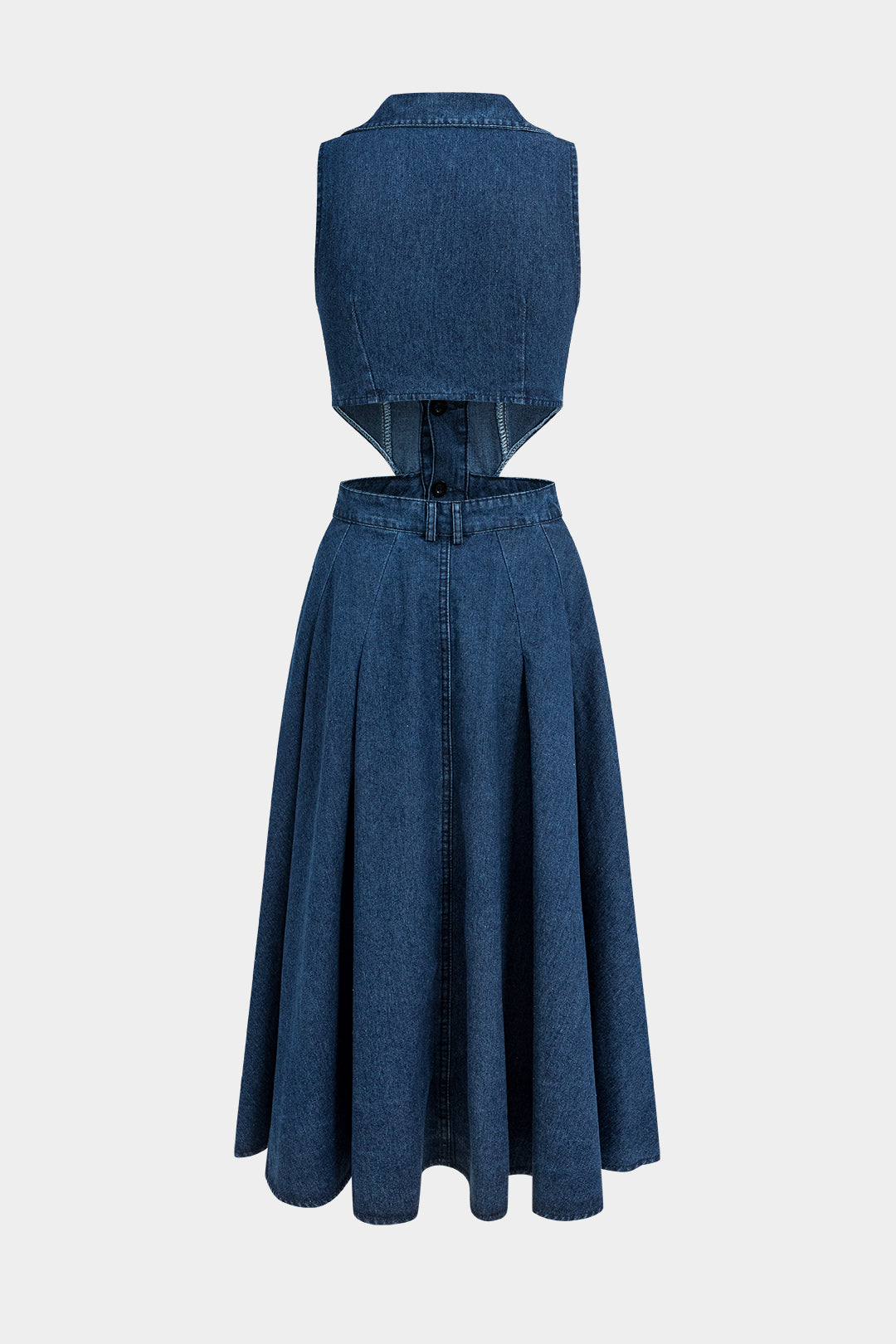 Denim Button Cut Out Midi Dress
