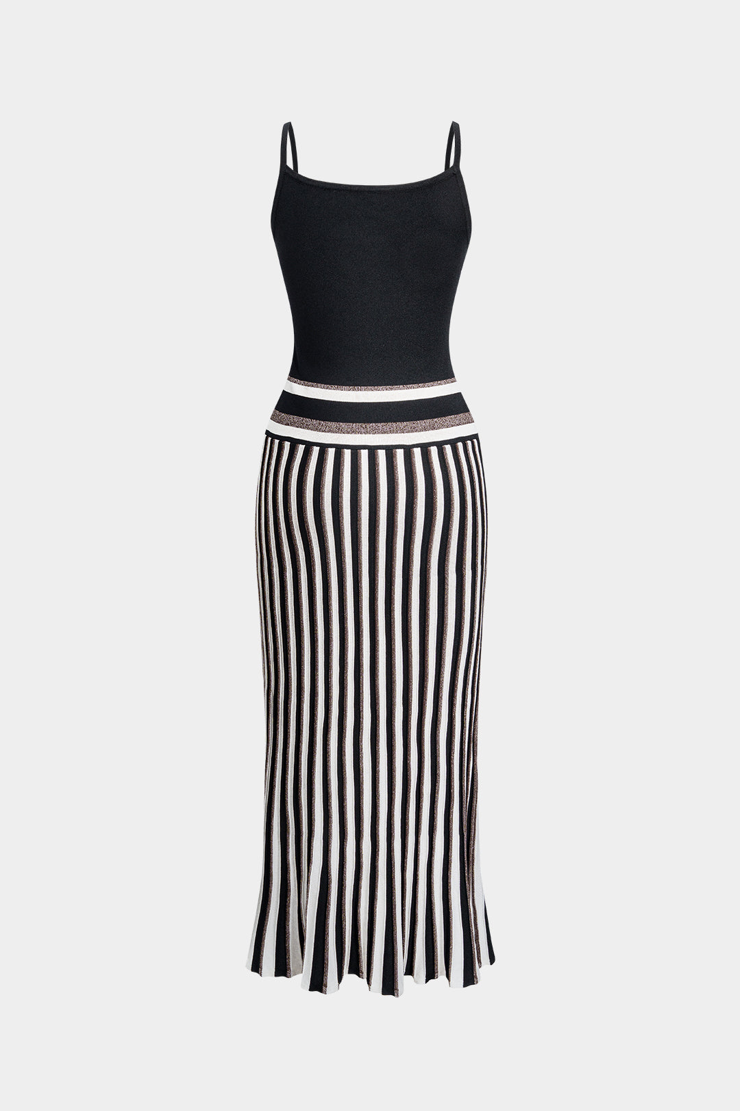 Knit Contrast Slip Sleeveless Midi Dress