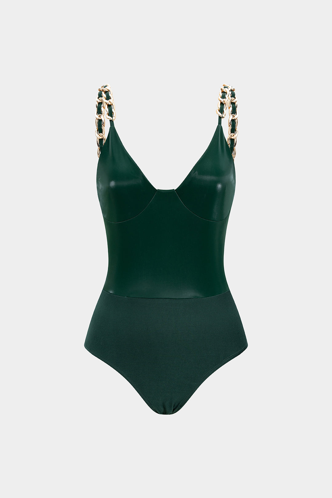 Faux Leather Chain Patchwork Sleeveless Bodysuit