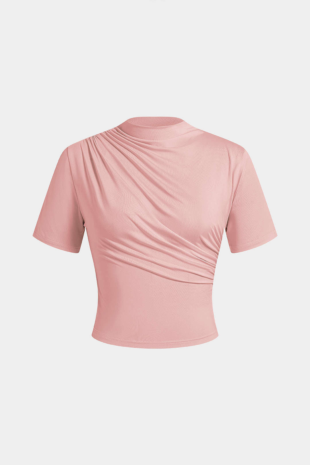 Rollkragen-T-Shirt mit gerafften kurzen Ärmeln