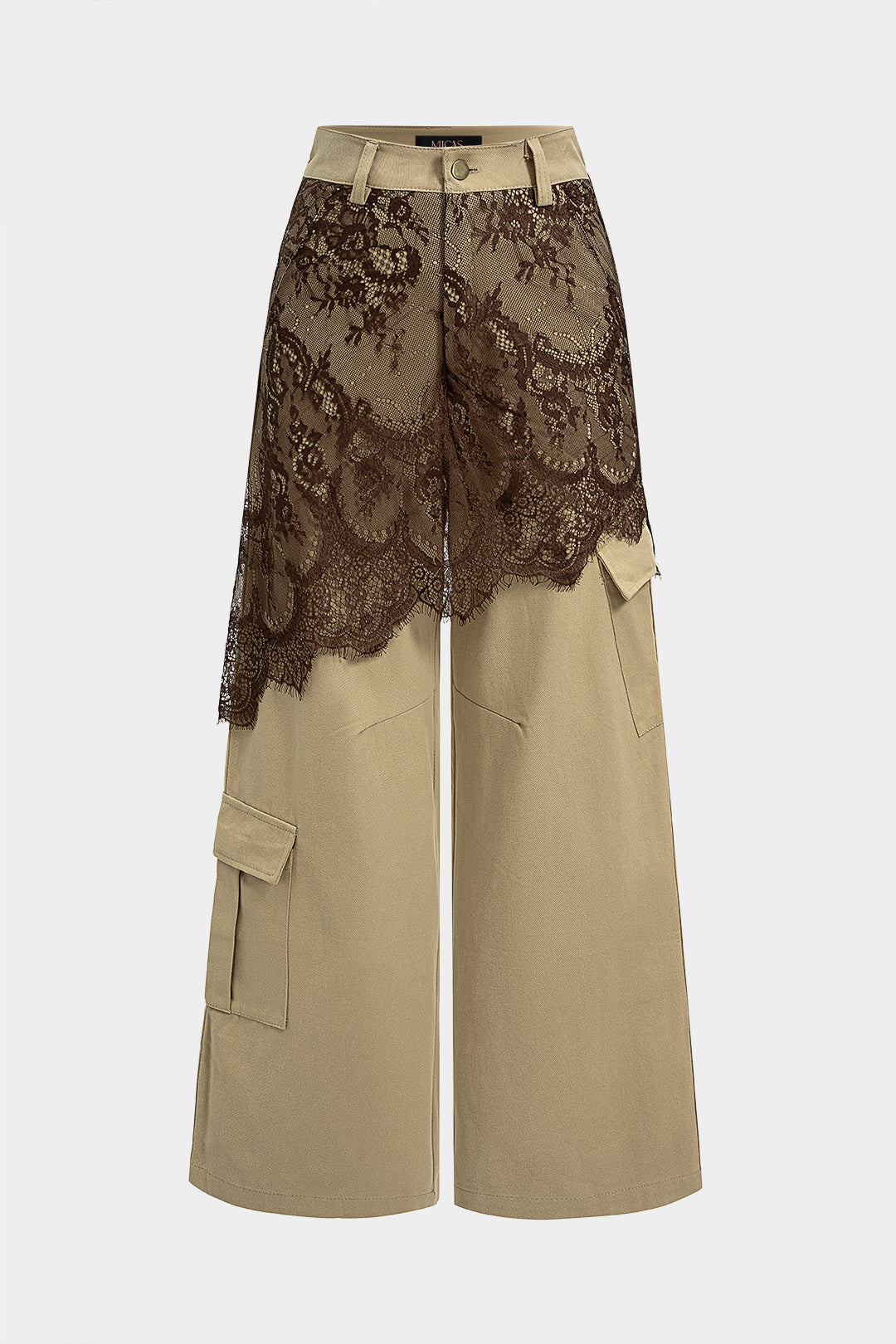 Hose mit Spitzenbesatz, Patchwork, asymmetrisch, hoher Taille und weitem Bein