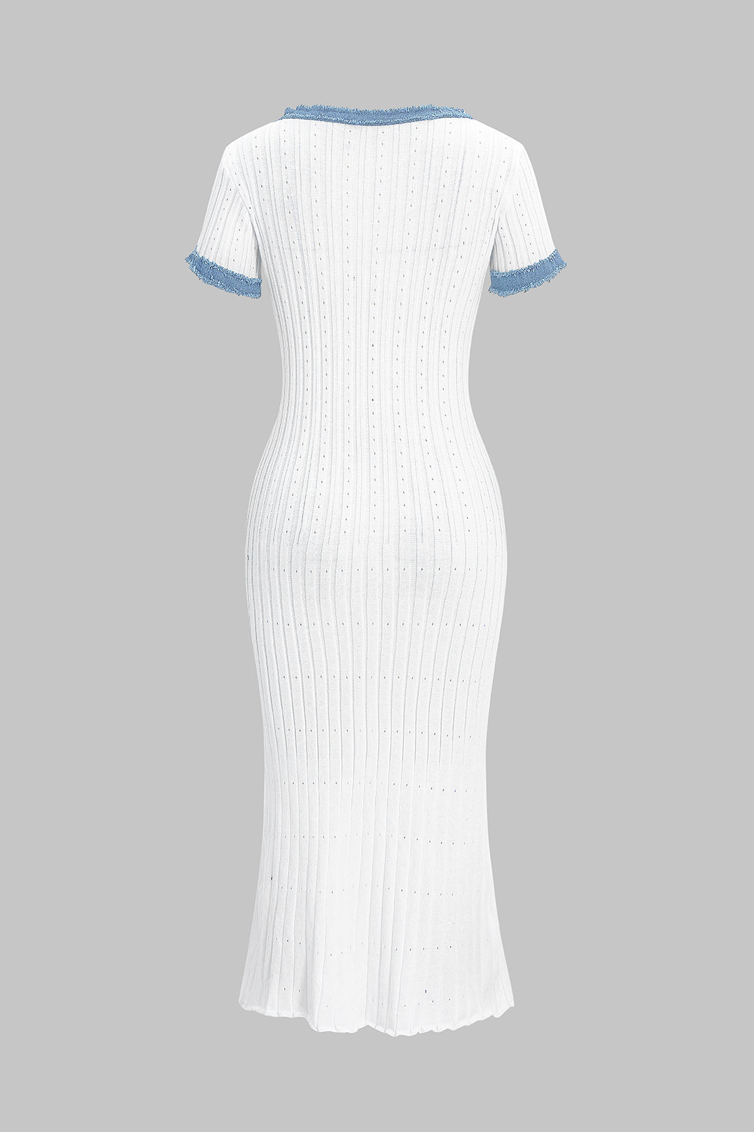Robe longue boutonnée à manches courtes en maille ajourée et patchwork