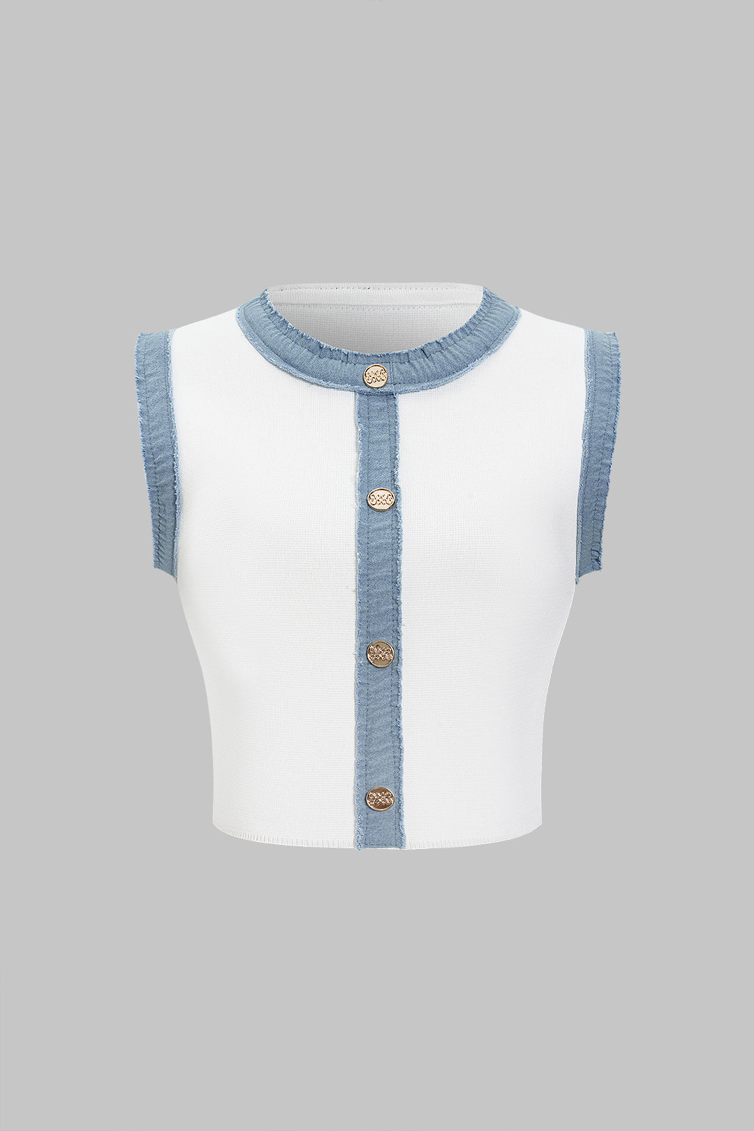 Strick-Tanktop mit Strukturmuster, Knöpfen und Patchwork