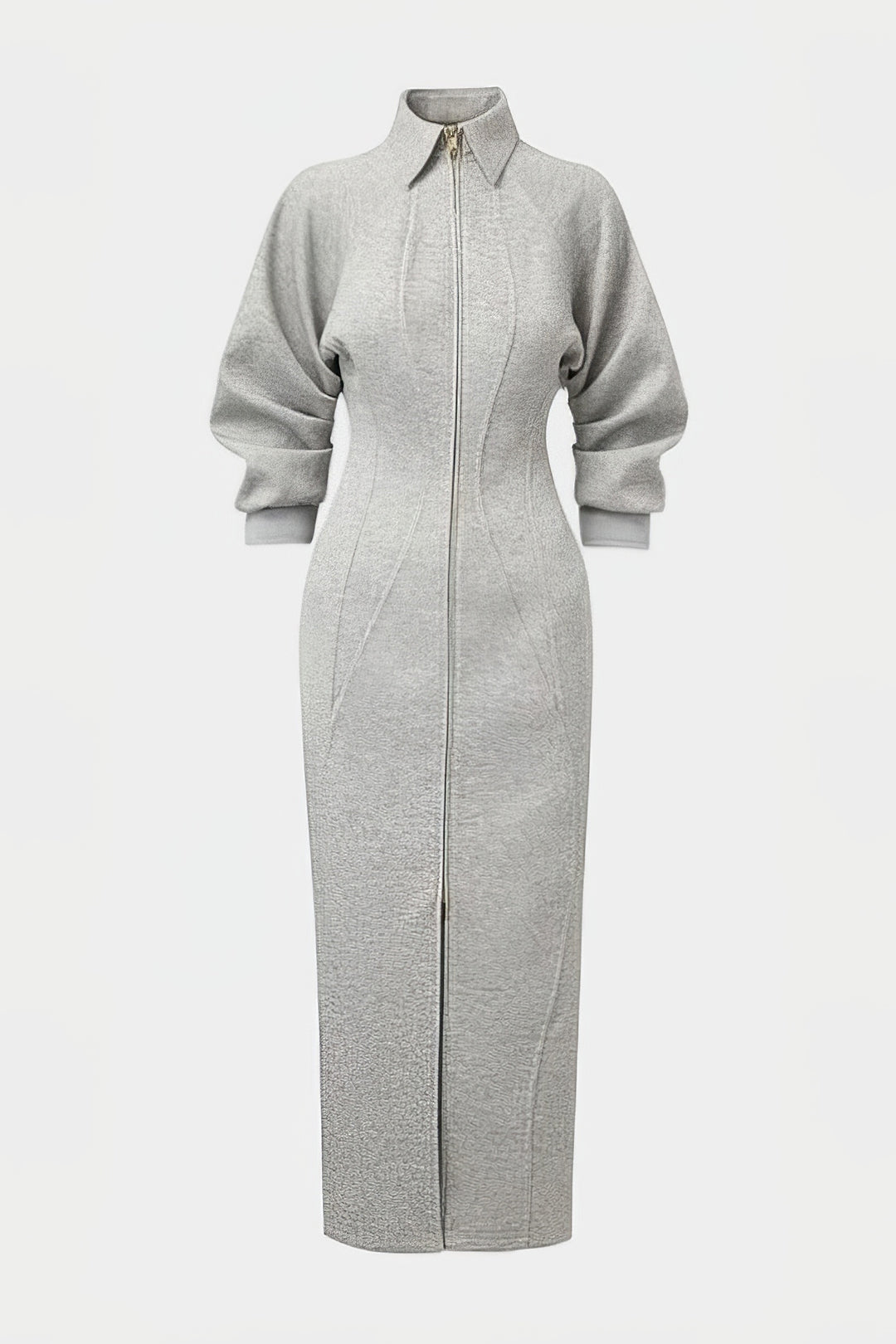 Maxikleid mit Reißverschluss und Reverskragen, Langarm