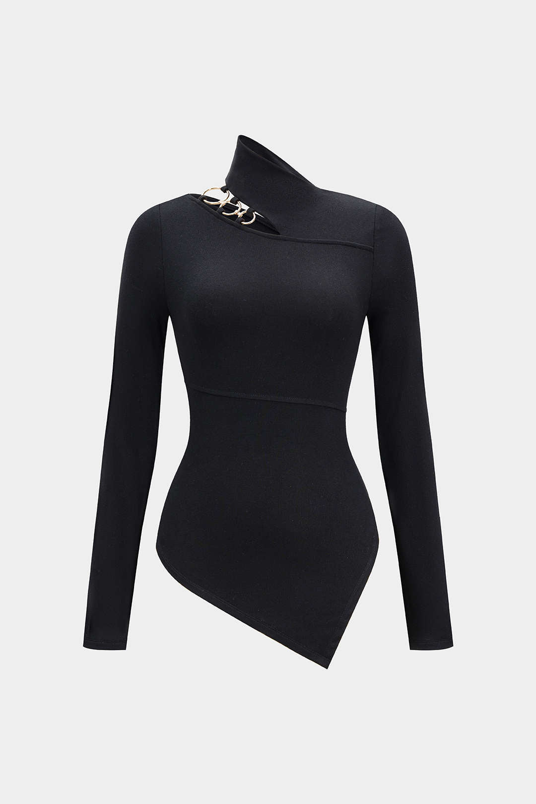 Asymmetrisches Langarmtop mit Metallic-Ring