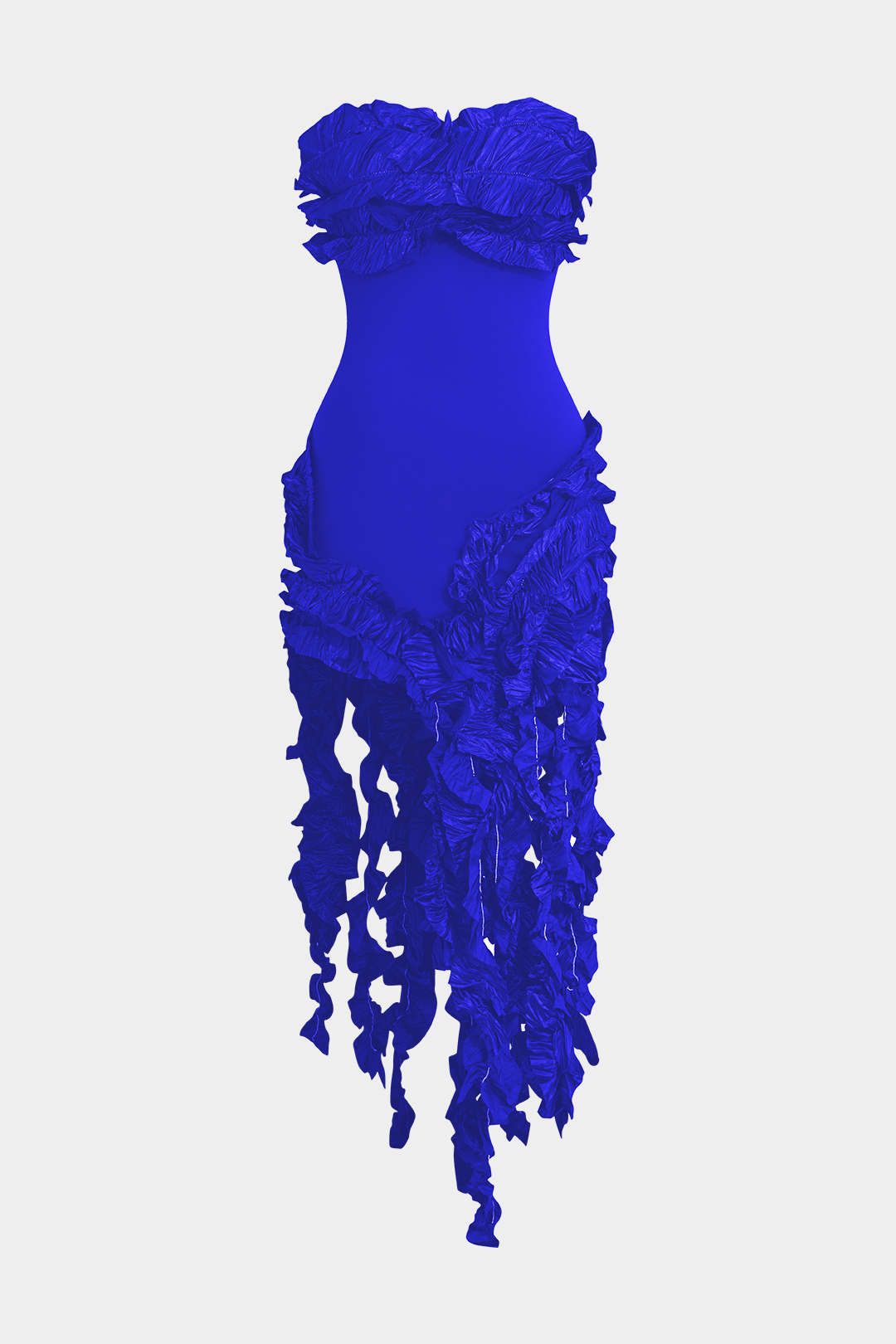 Robe midi bustier à volants et franges