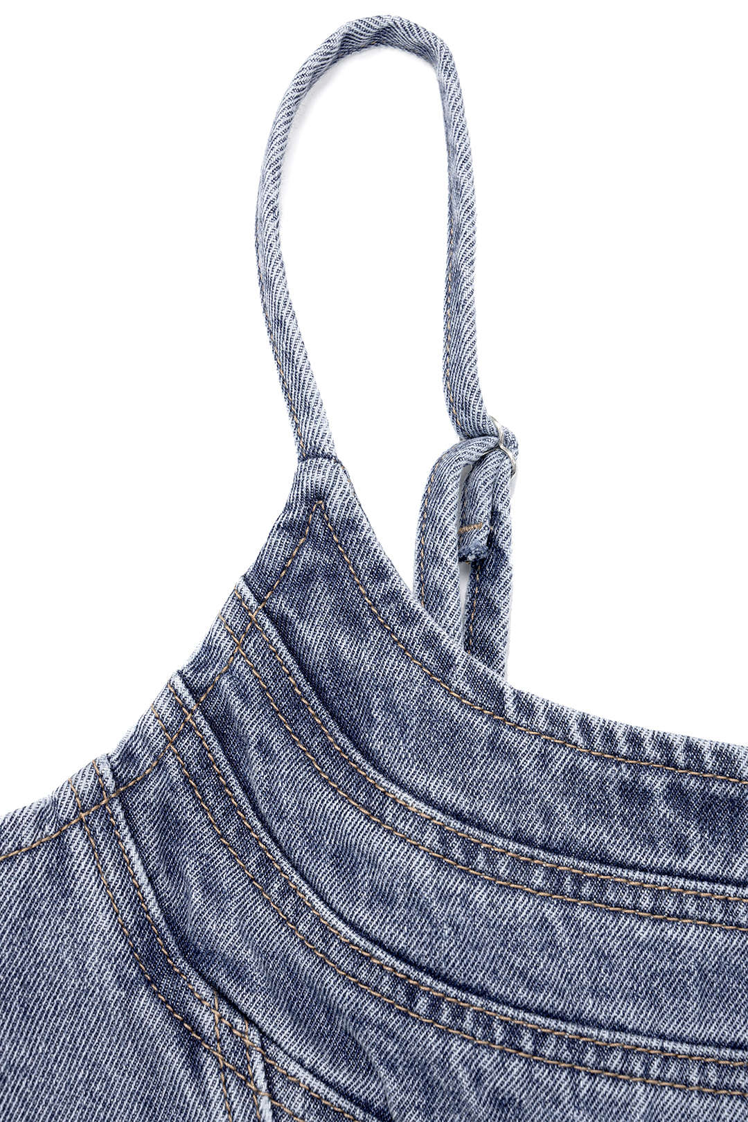 Jeansstoff Rundhals Nahtdetail Reißverschluss-Oberteil