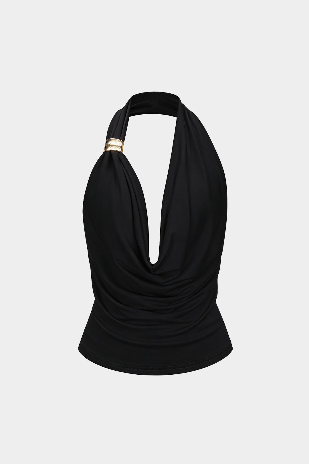 Trägerloses Metallic-Tanktop mit drapiertem Wasserfallausschnitt und freiem Rücken
