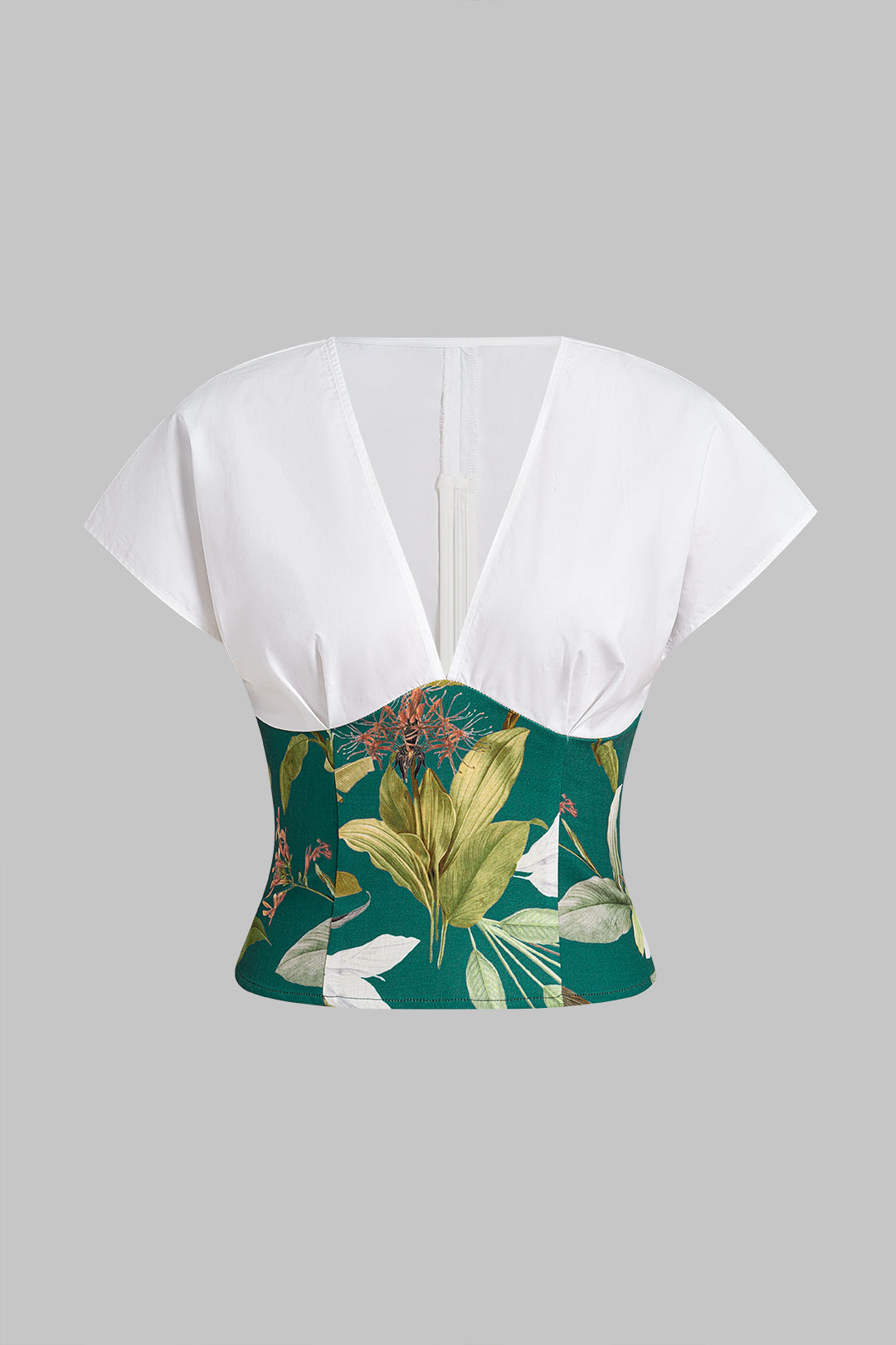 Leaves Print V-Neck Short-Sleeve Shirt