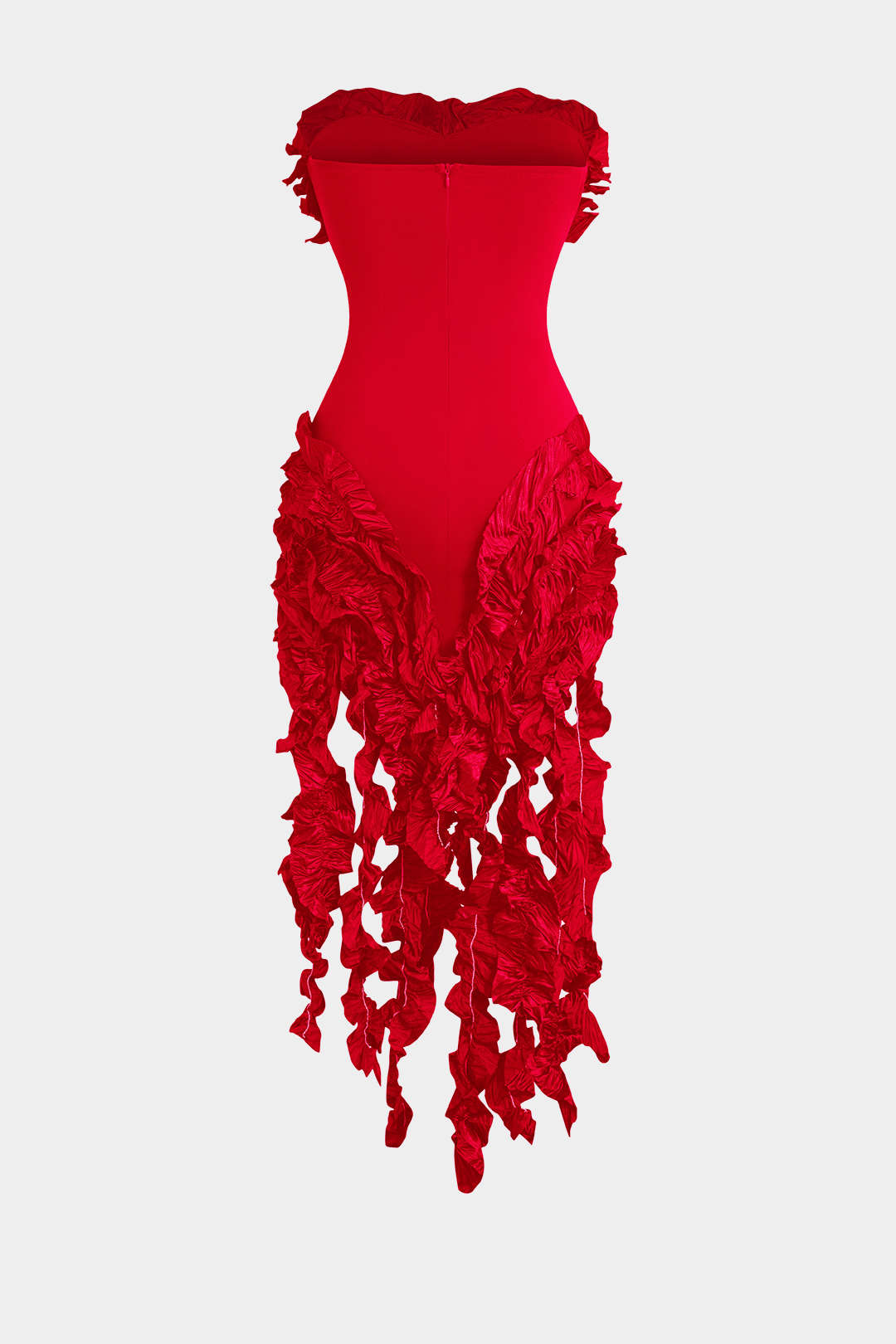 Robe midi bustier à volants et franges