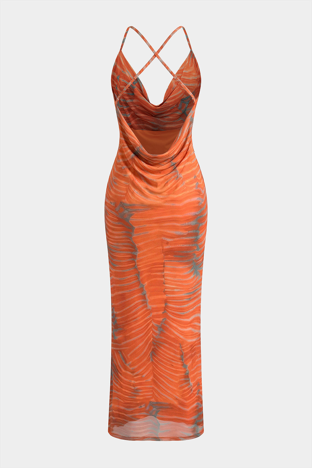 Draped Cowl Neck Crossed Backless Tie-Up Maxi Dress