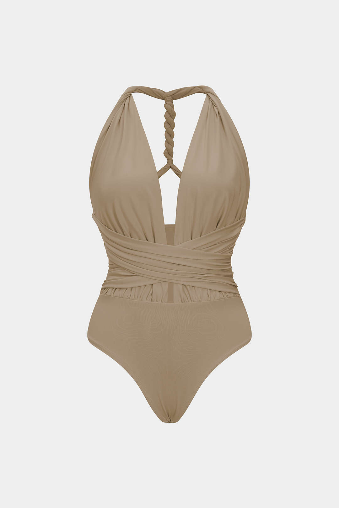 Ruched V-Neck Twist Knot Crossed Sleeveless Bodysuit