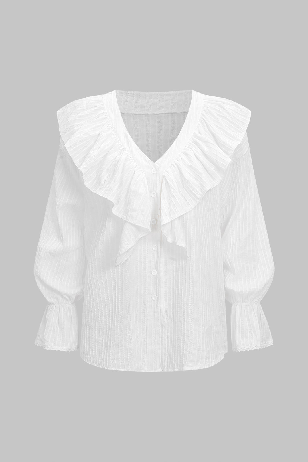Ruffle V-Neck Long-Sleeve Shirt