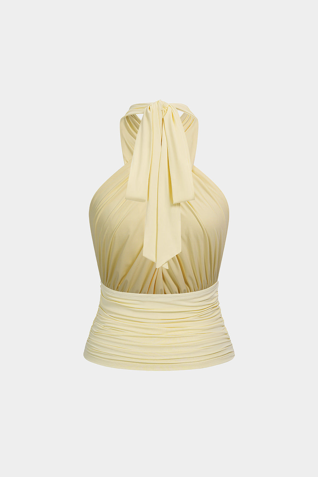Metallic gekreuztes Neckholder-Rückenfreies gerafftes Tanktop zum Binden