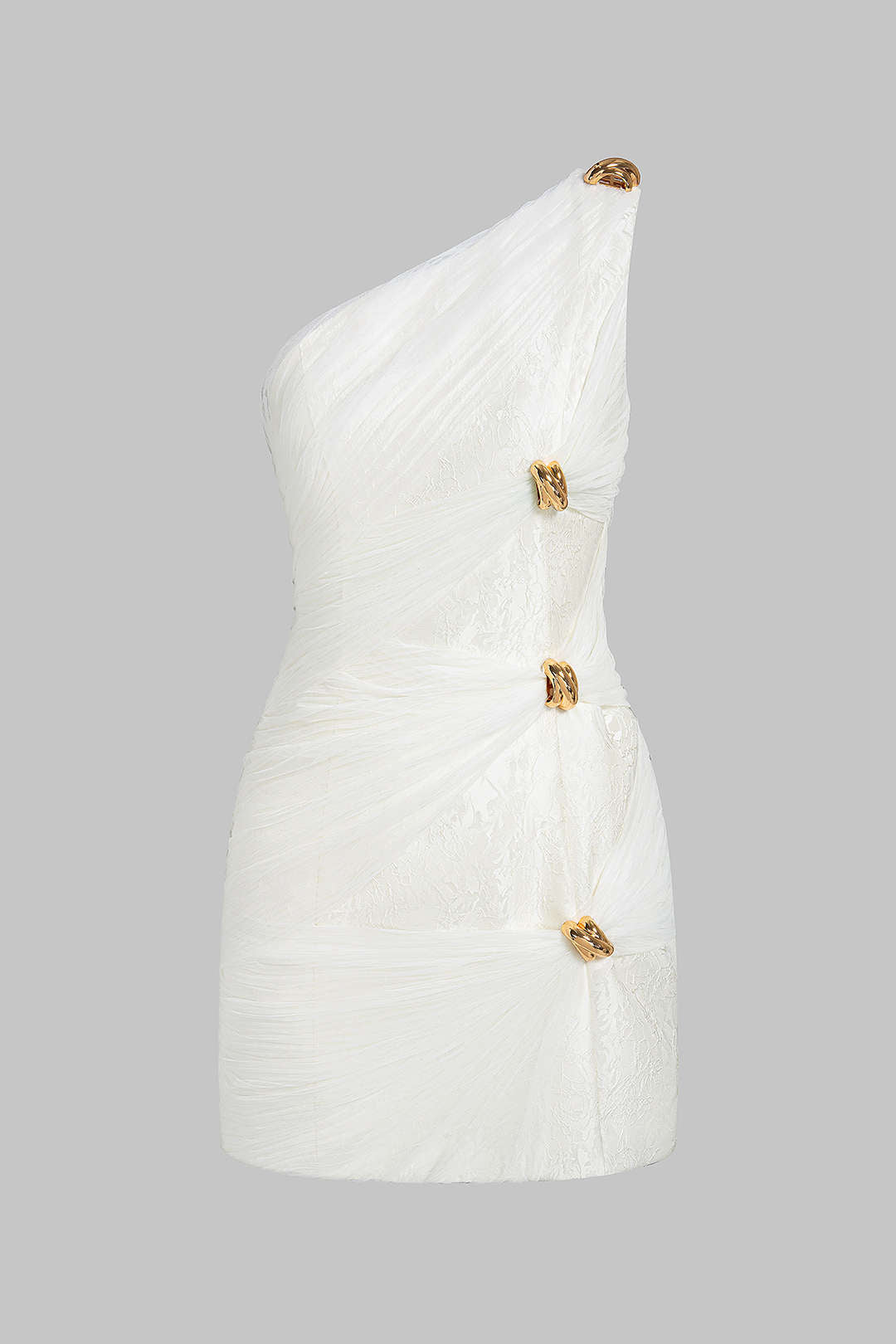 Mesh Patchwork One Shoulder Metallic Ruched Sleeveless Mini Dress